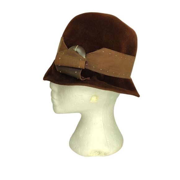 Vintage 60s Deluxe Merrimac Union Made Velvet Imported Fur Cloche Bucket Hat - Picture 8 of 10